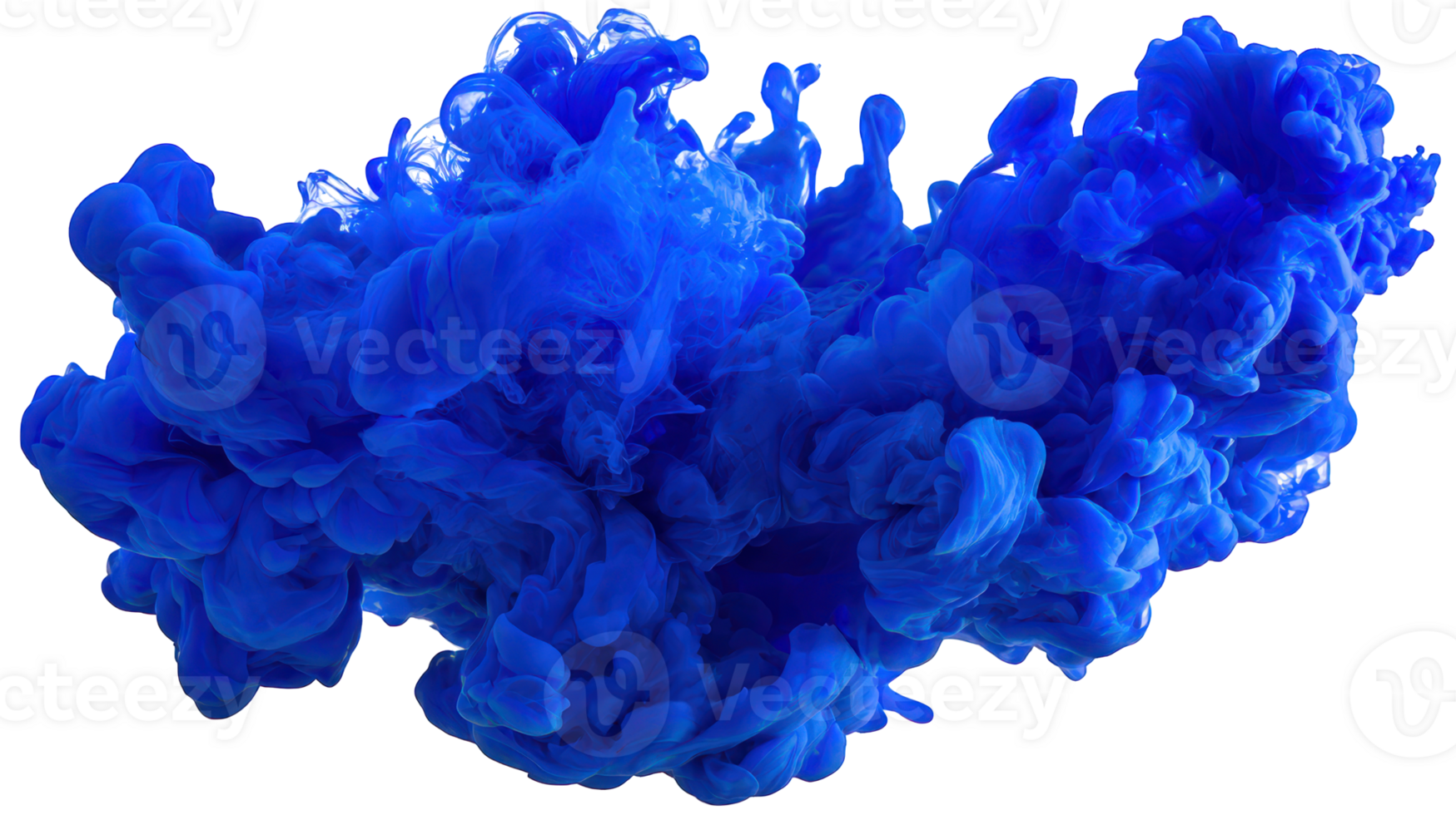 Blue smoke cloud vibrant ink swirling in water abstract shape isolated on transparency background dynamic movement creative art dramatic effect modern design energetic mood png