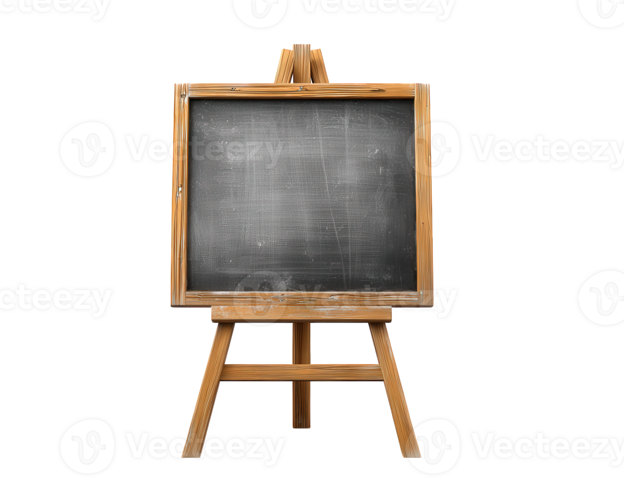 Wooden chalkboard blank blackboard rustic frame standing easel isolated on transparency background education classroom copy space learning school simple design png
