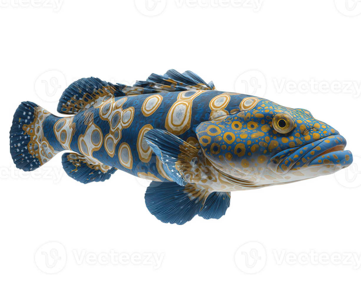 Colorful exotic fish with blue and yellow patterns isolated on transparency background, detailed aquatic animal with fins and scales, vibrant underwater creature with unique design png