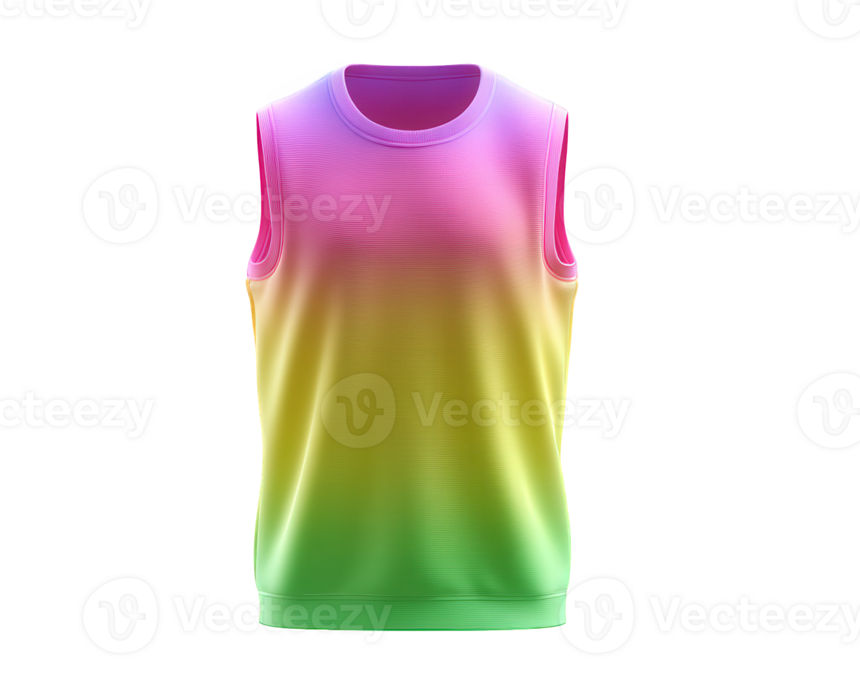Vibrant sleeveless tank top featuring gradient design with colors transitioning from pink to green, perfect for casual wear or sporty activities. This stylish piece adds pop of color to any outfit png