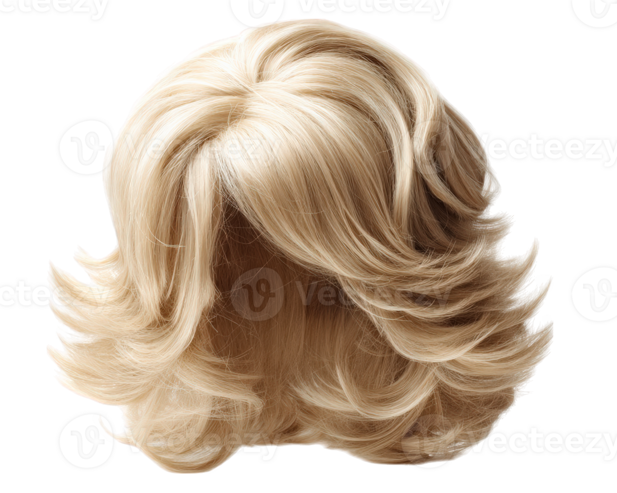 Bouncy voluminous wig hair with layered effect, showcasing beautiful blonde color. This stylish wig is perfect for adding volume and flair to any look, enhancing your overall appearance png