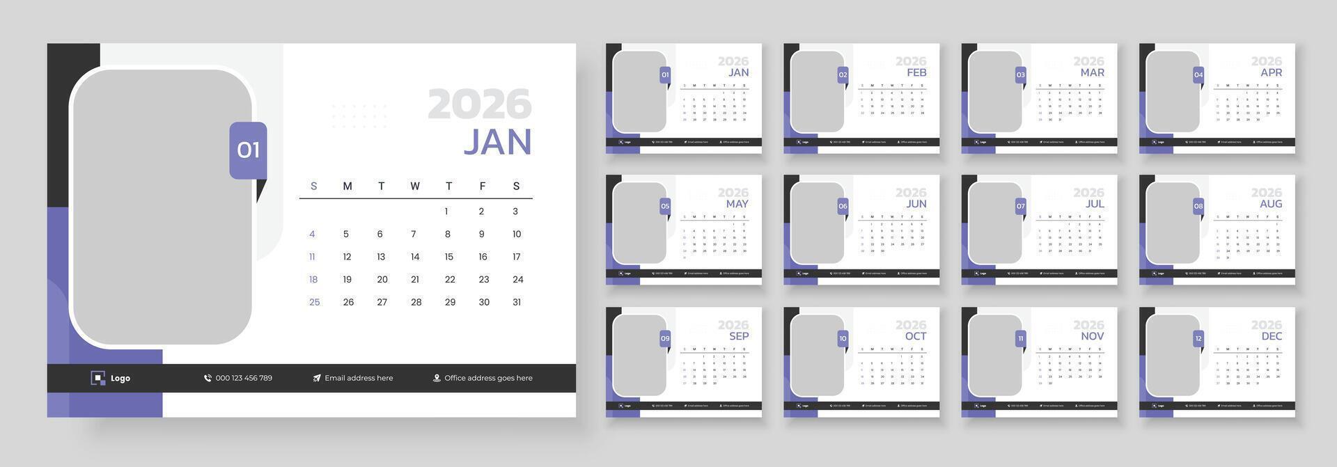 2026 monthly calendar design vector