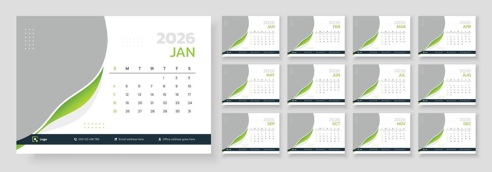 2026 calendar layout for January vector