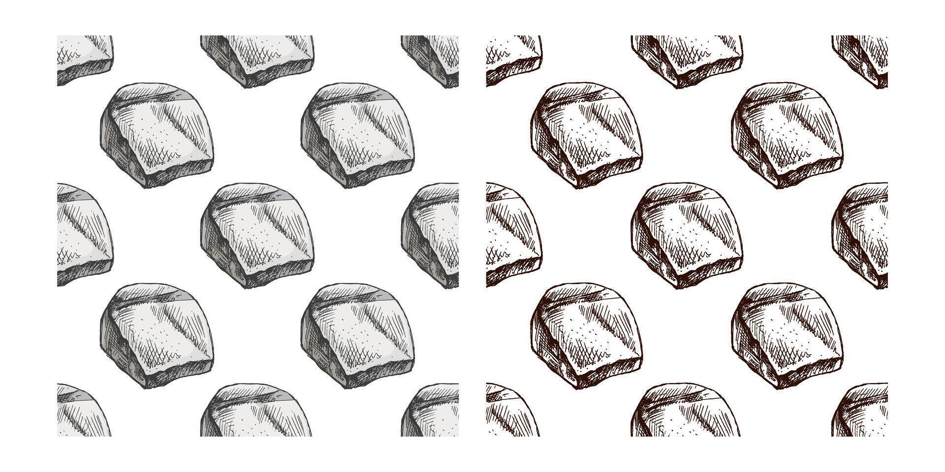 Hand-drawn seamless pattern of decorative stones in grey and monochrome version, isolated illustration vector