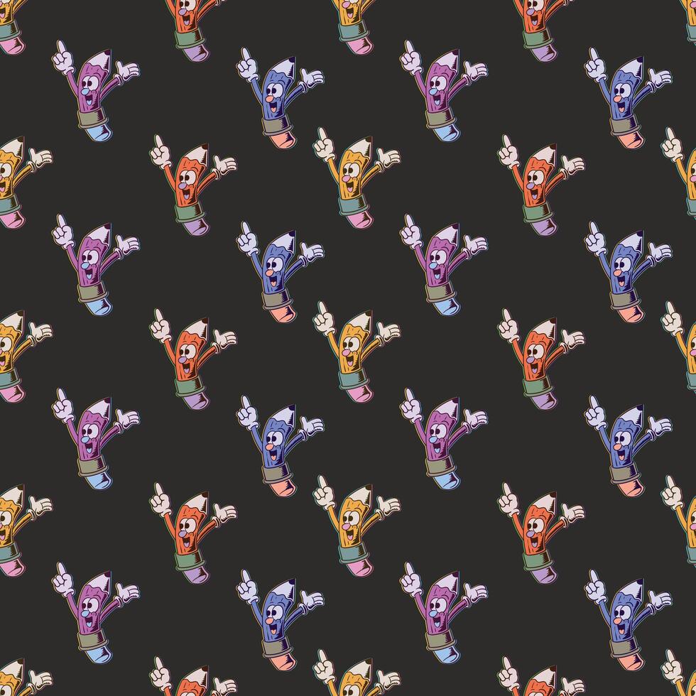 Retro Cartoon Pencil Character Seamless Pattern vector