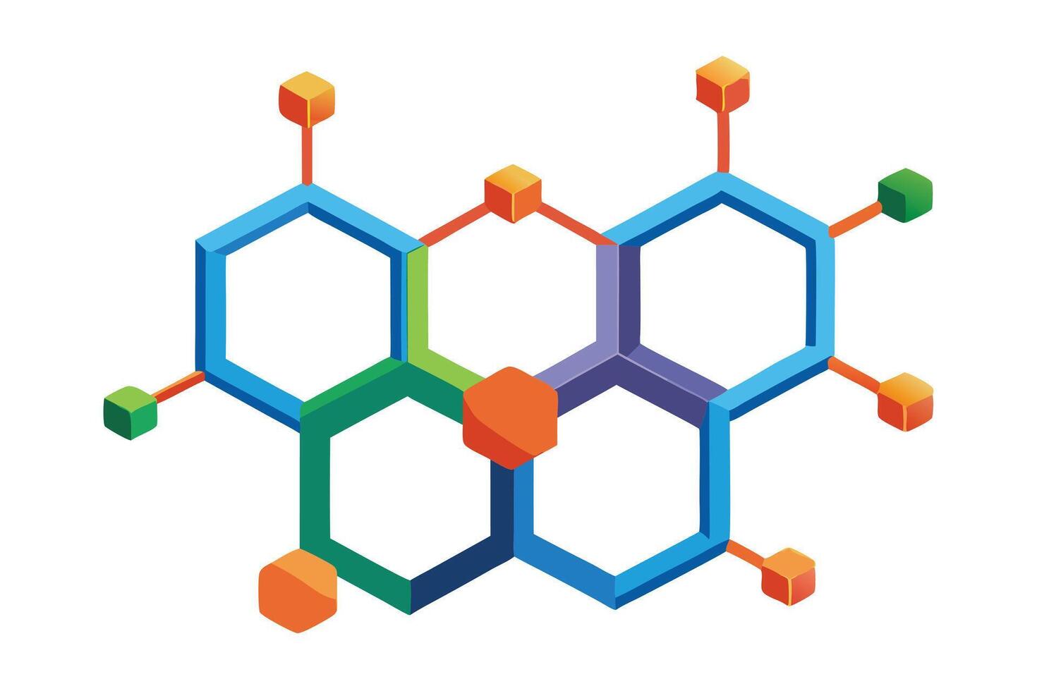 Colorful Interconnected Hexagons Abstract Network Structure Representing Collaboration and Innovation in a Vibrant Digital Setting vector