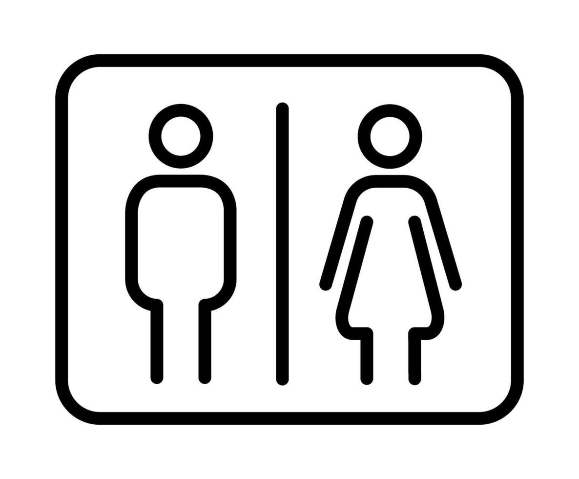 Square toilet outline icon showing symbols for male, female, and disabled toilets. Includes WC and no smoking sign. Simple outline illustration for restroom signage and UI design. vector
