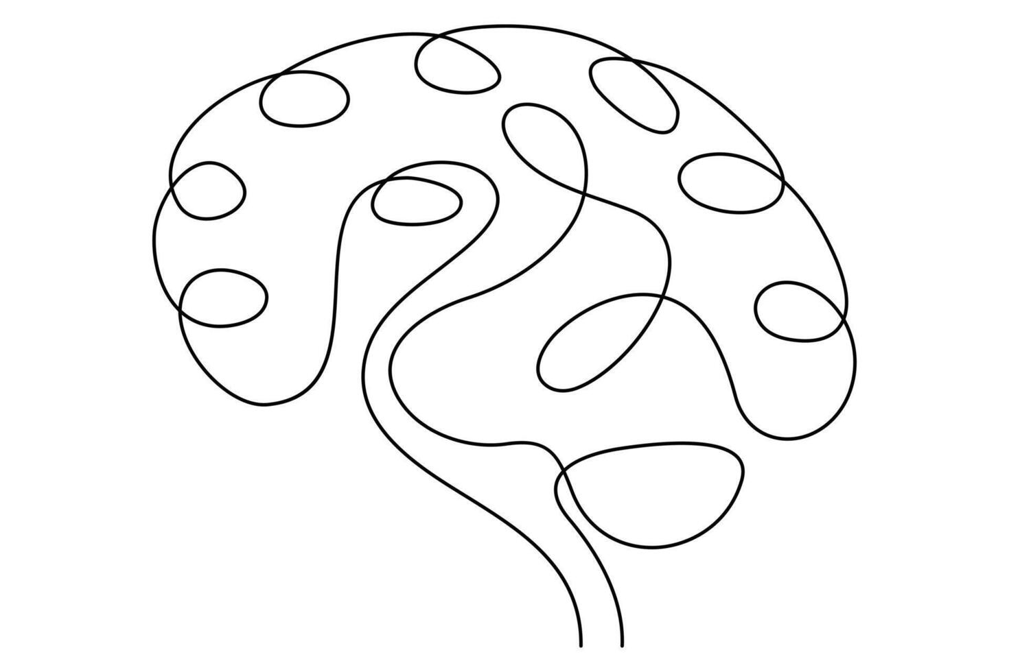 Simple continuous line drawing of brain with clean outline isolated on white background vector