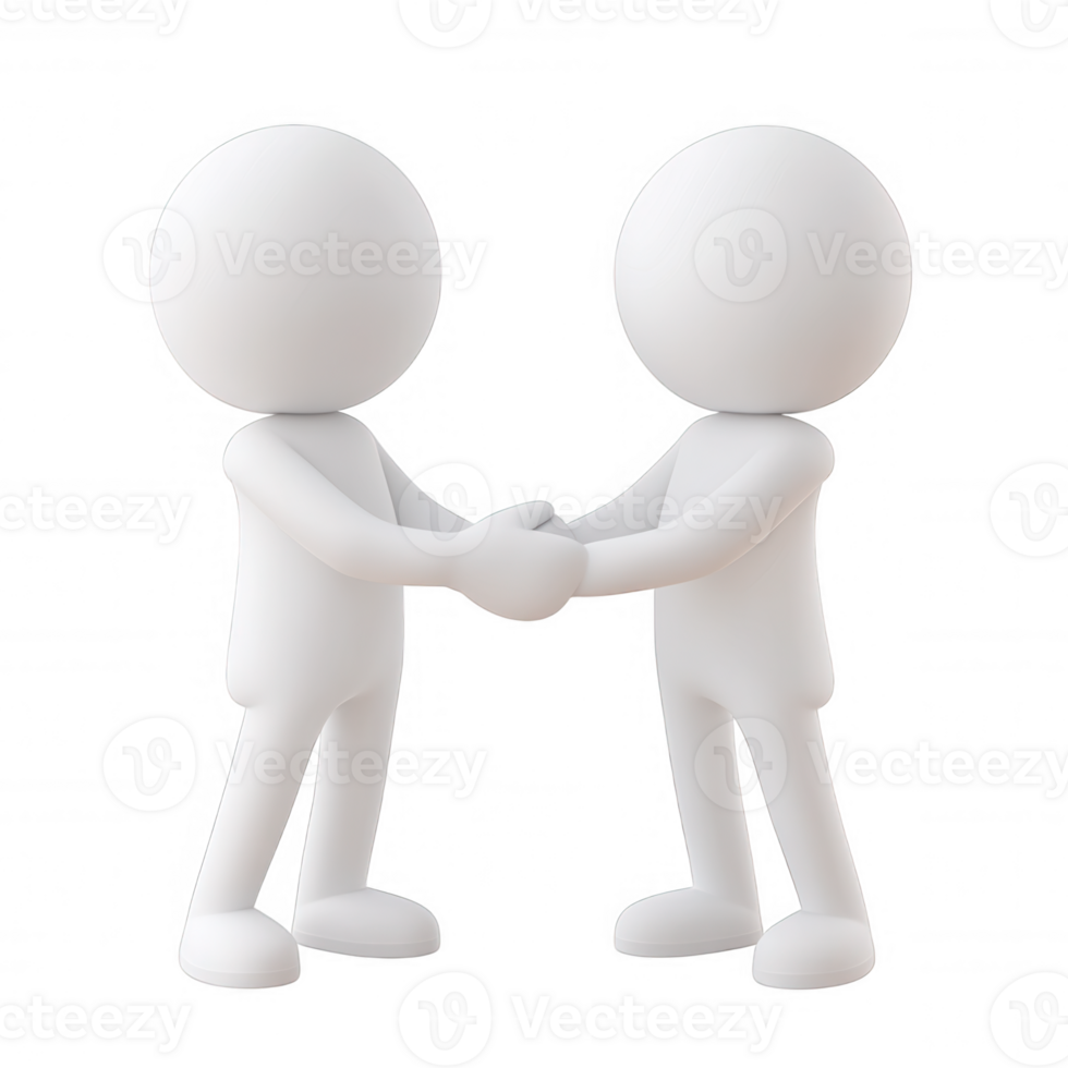 Two white 3d a user icon shaking hands, creating characters simple yet powerful image of agreement and partnership on a transparent background png