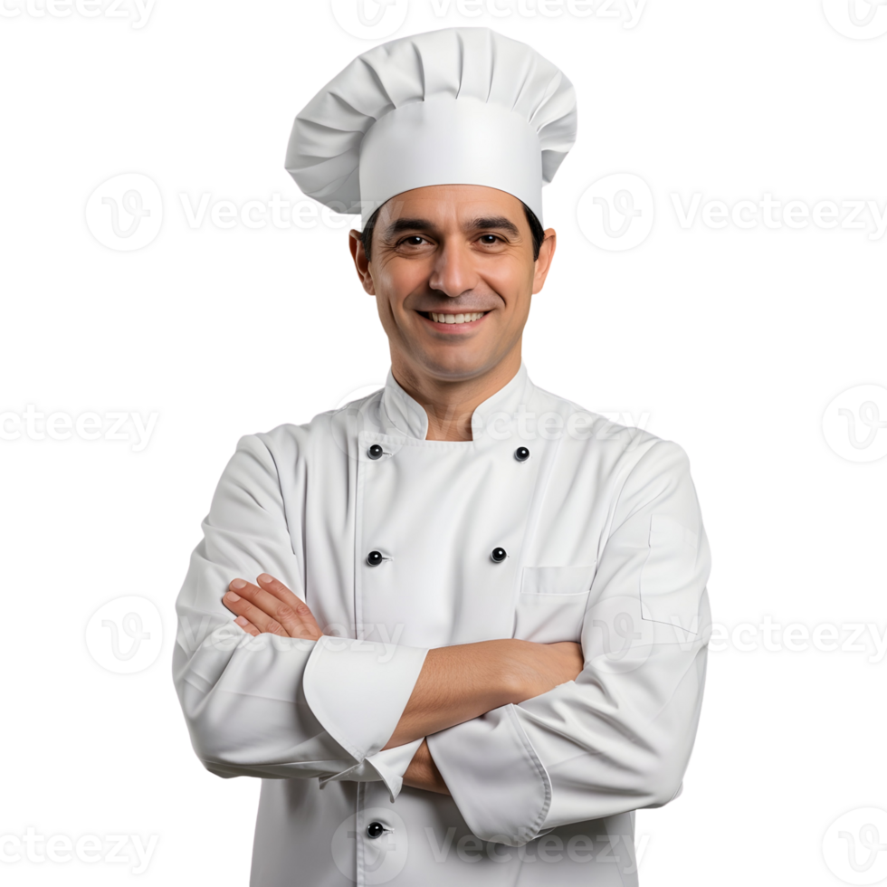 A man in a chef's uniform is smiling png
