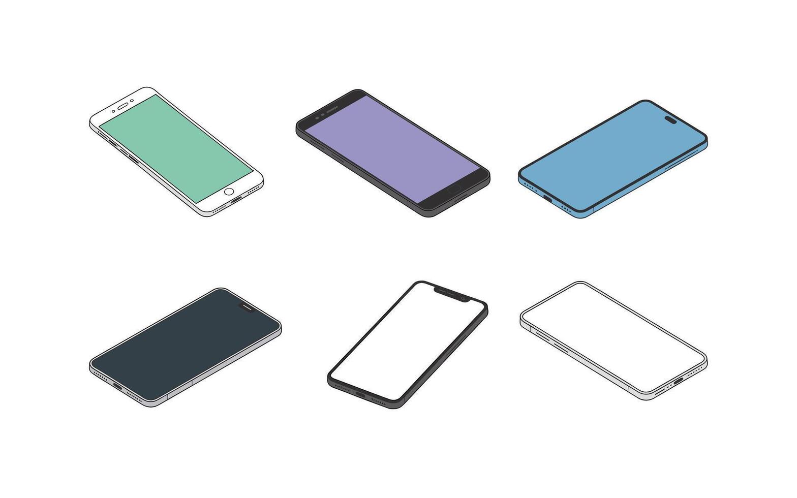 Isometric Smartphone Collection Illustration of Modern Mobile Phones in Various Colors and Styles for UI UX Design and App Development Mockups vector