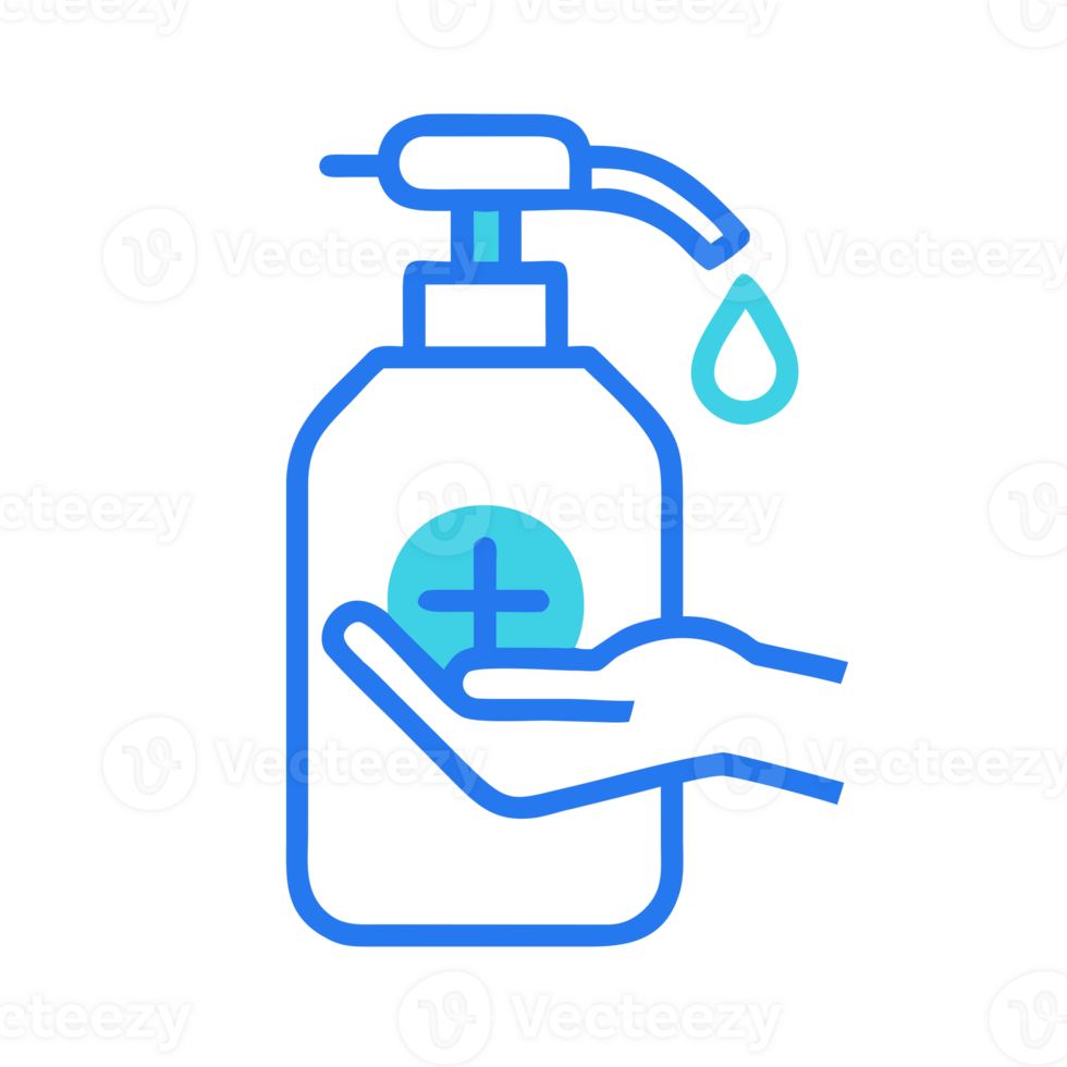 Blue hand sanitizer dispenser with drop isolated on a transparent background image png