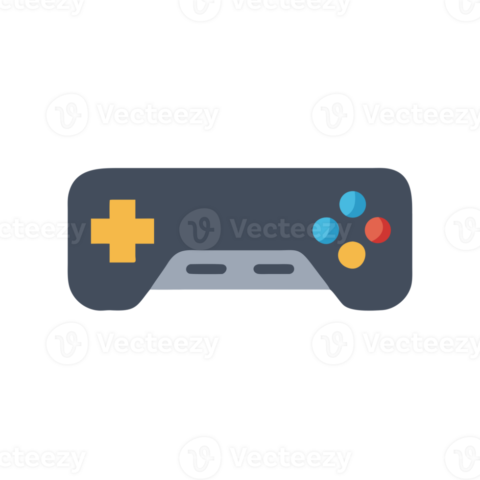 Dark gray game controller with colorful buttons isolated on a transparent background png