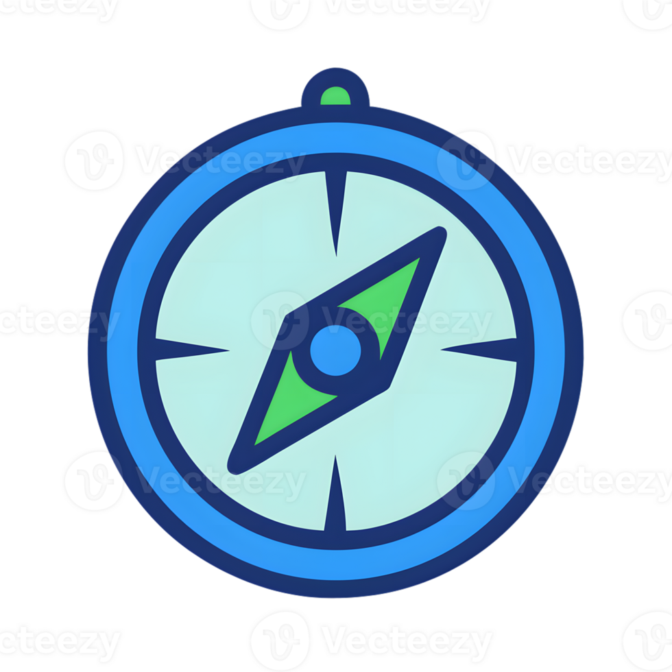 Blue compass with green needle isolated on a transparent background navigation direction png