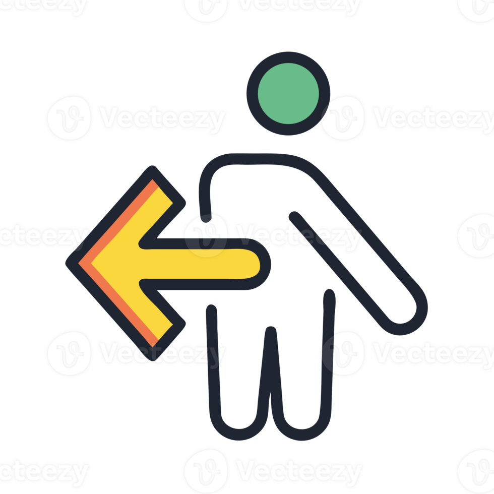 Person with left arrow isolated on a transparent background direction symbol png