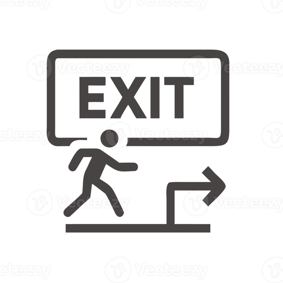 Running person exit sign isolated on a transparent background symbol png
