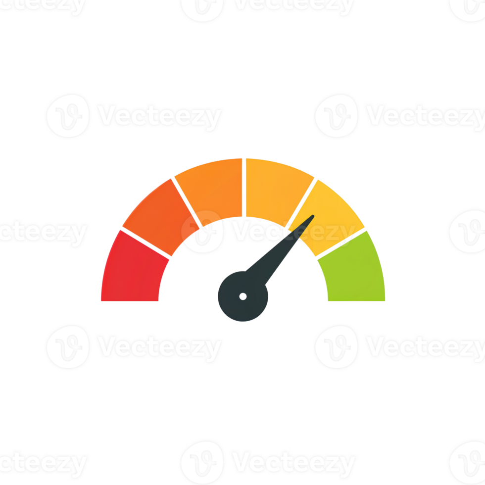 Abstract speedometer gauge icon indicating performance, level or satisfaction rating at a specific png