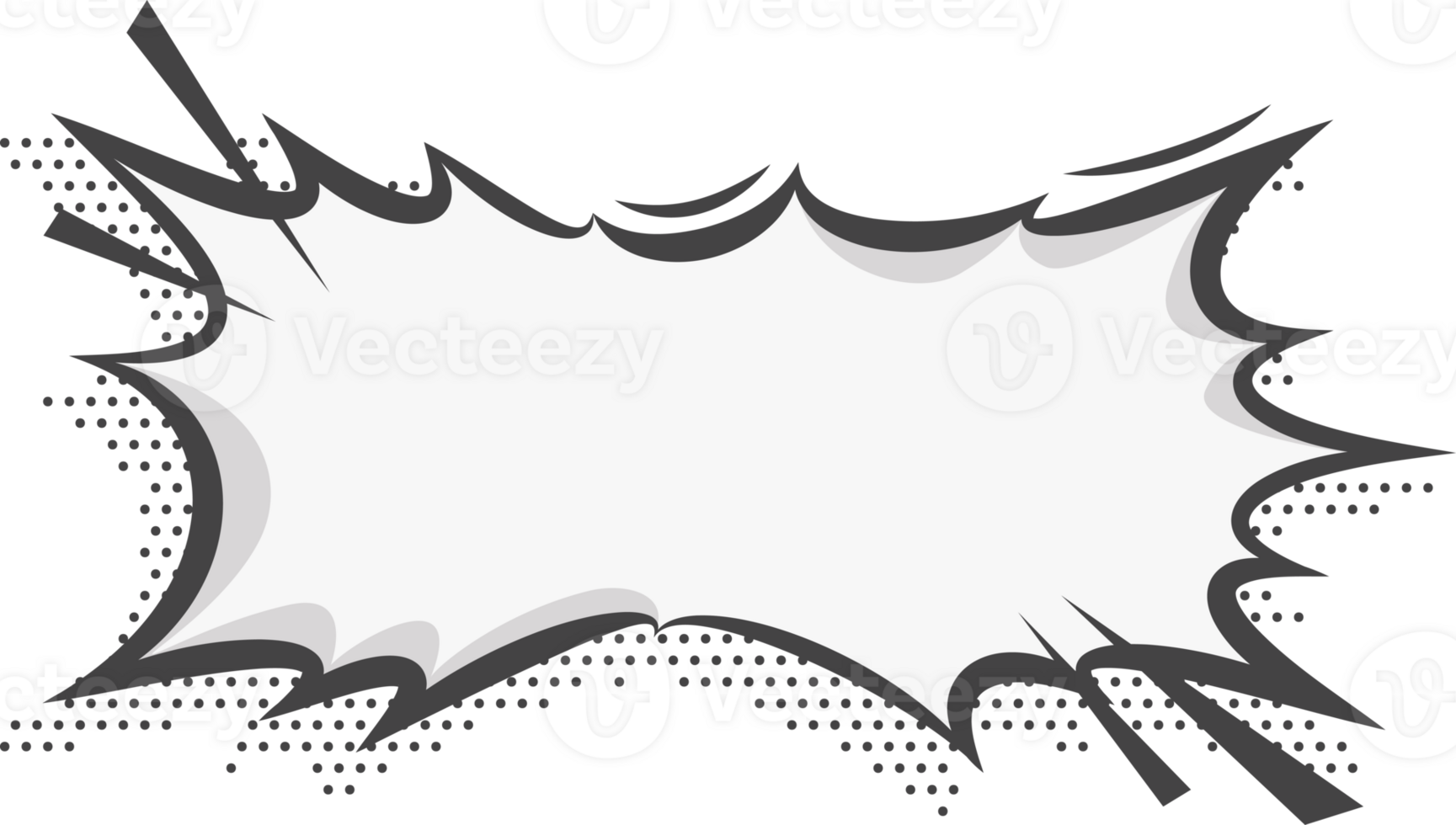 Manga speech bubble. Comic text frame with pop art halftone dotted effect. Balloon chat shape for dialog. Cloud for shock shout and scream action message. Irregular decoration. png