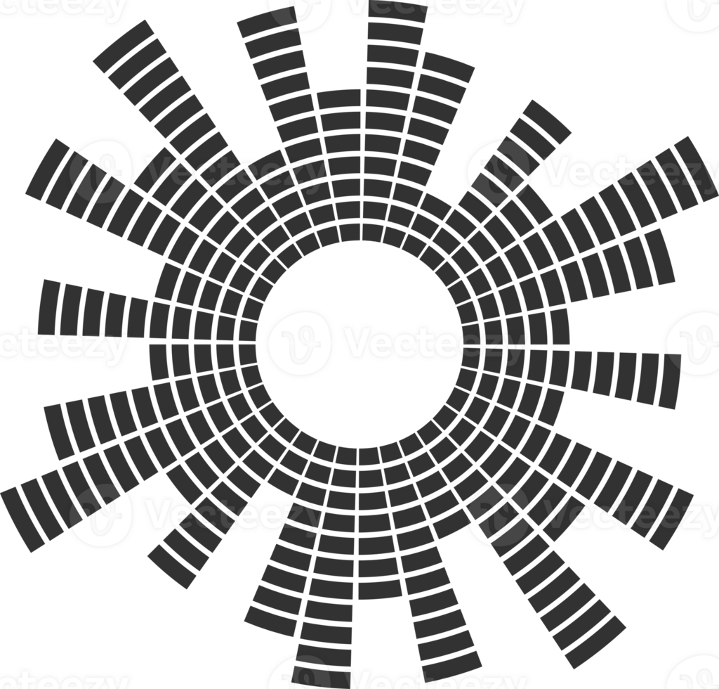 Sound music circular equalizer. Radial audio sound. Round abstract graphic of voice and echo. Frequency geometric bar png