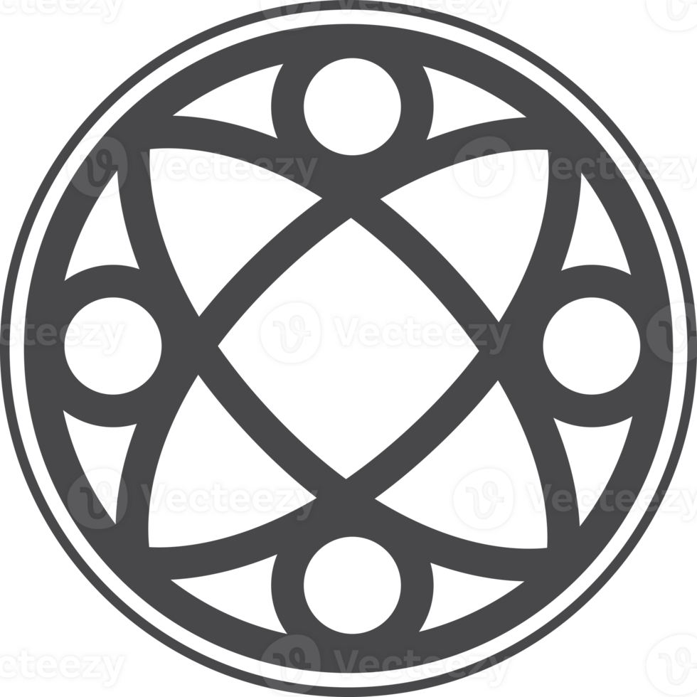 Gothic circle rose window with medieval ornament. Cathedral rosette. Christian architecture stained glass element. Radial frame png