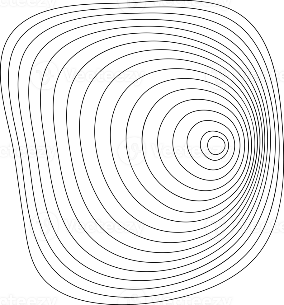 Topographic shape with pattern of wavy concentric lines. Organic circular ripple lines. Geometric fluid relief element. png