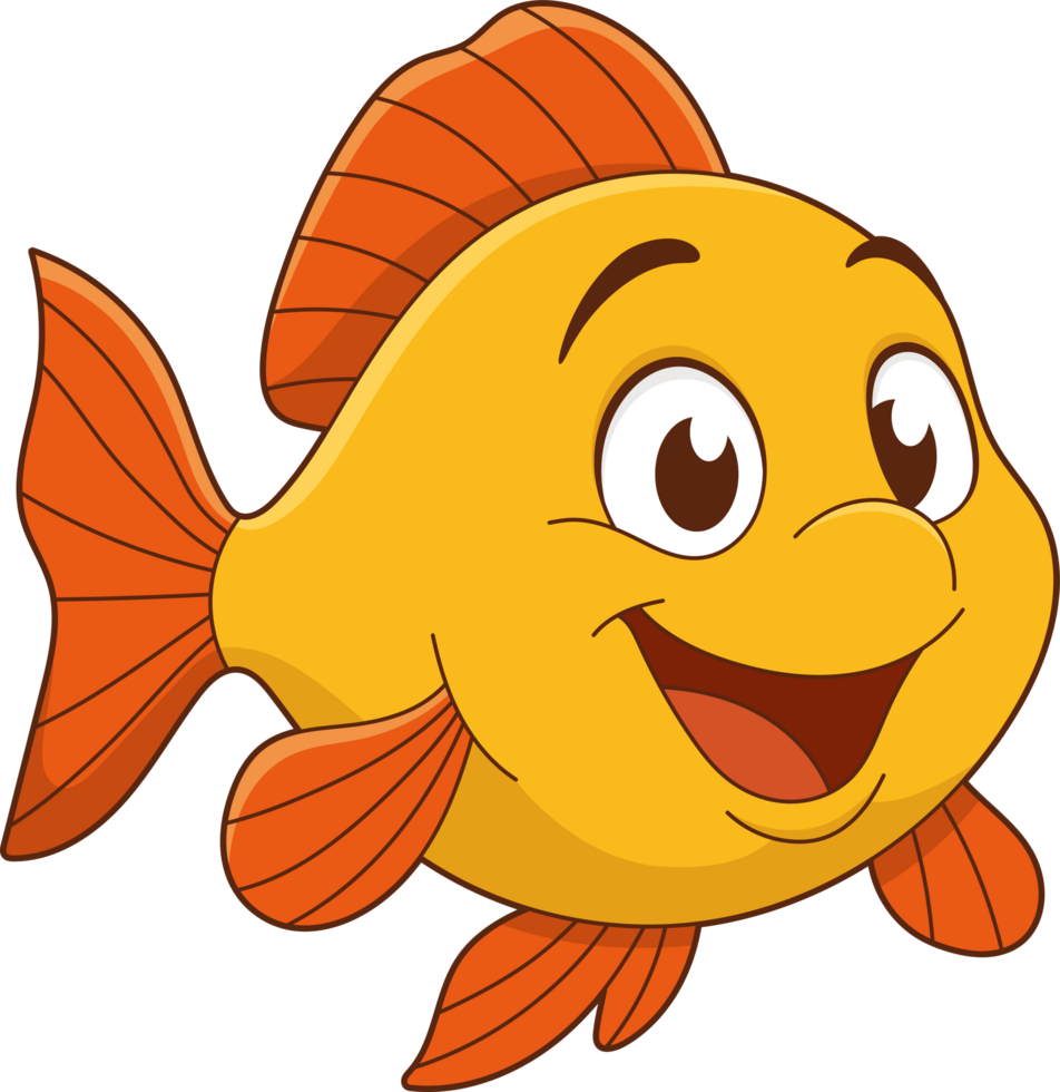 Smiling Orange Fish - Cartoon character with fins and happy expression. png