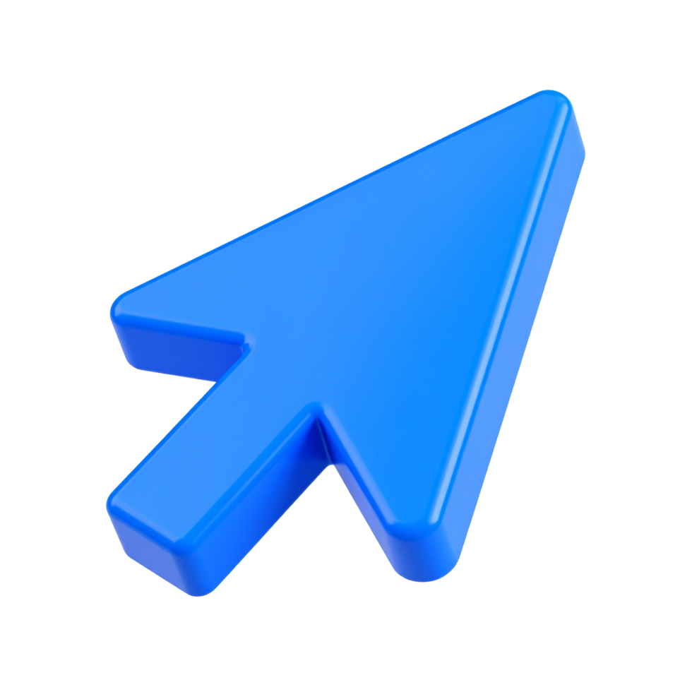Shiny blue computer cursor arrow icon on transparent background png