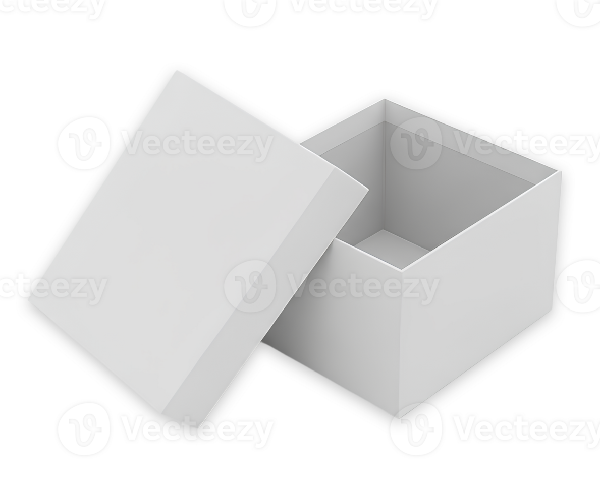 White Cardboard Box , Open Empty Packaging Container with Lid, Realistic Isolated Asset for Product Mockup, Storage Design, Shipping Concept, Retail Presentation Graphic, Editable Template png