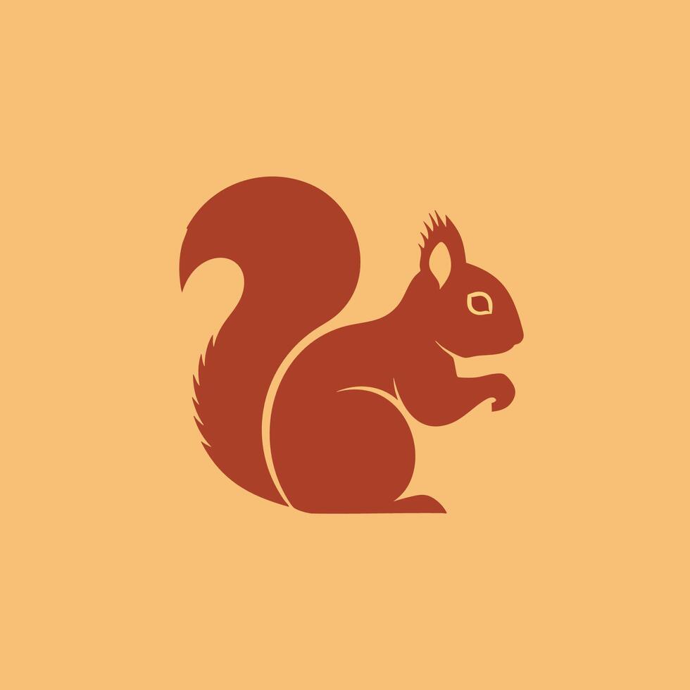 Simple flat design icon of a red squirrel sitting in profile with a large bushy tail. vector