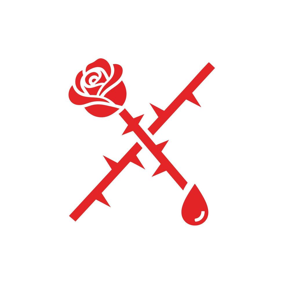 Red Rose Stem with Thorns and Blood Drop Symbol. vector