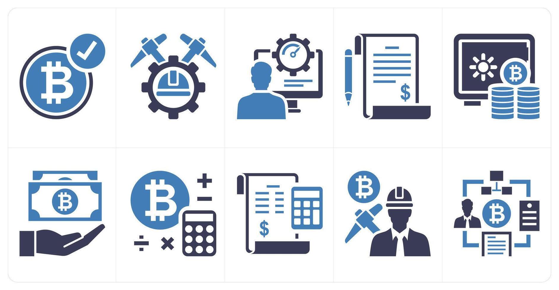 A set of 10 mix icons as bitcoin accepted, bitcoin mining, beta tester in blue color vector