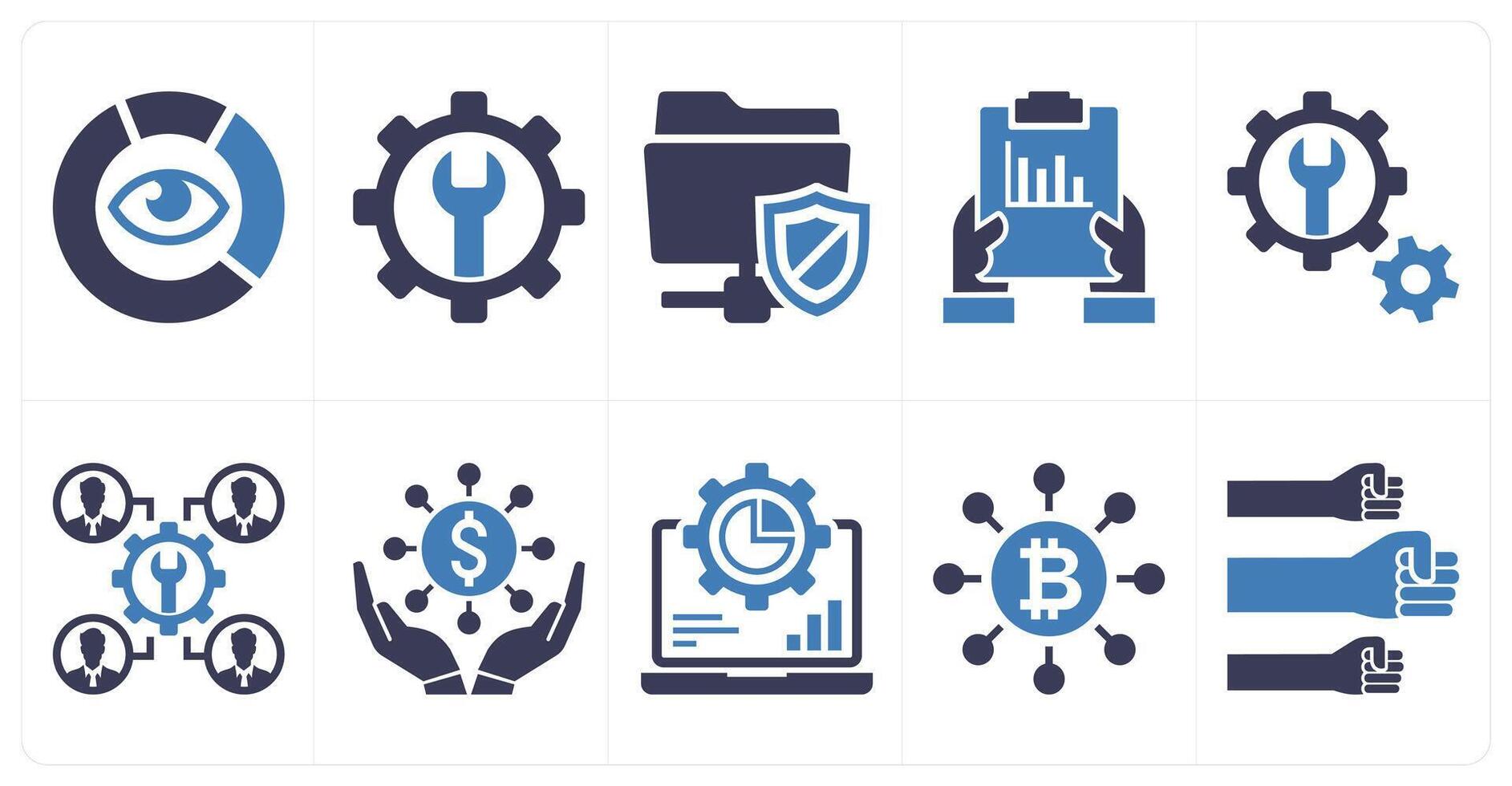 A set of 10 mix icons as data visualization, development, data repository protection in blue color vector