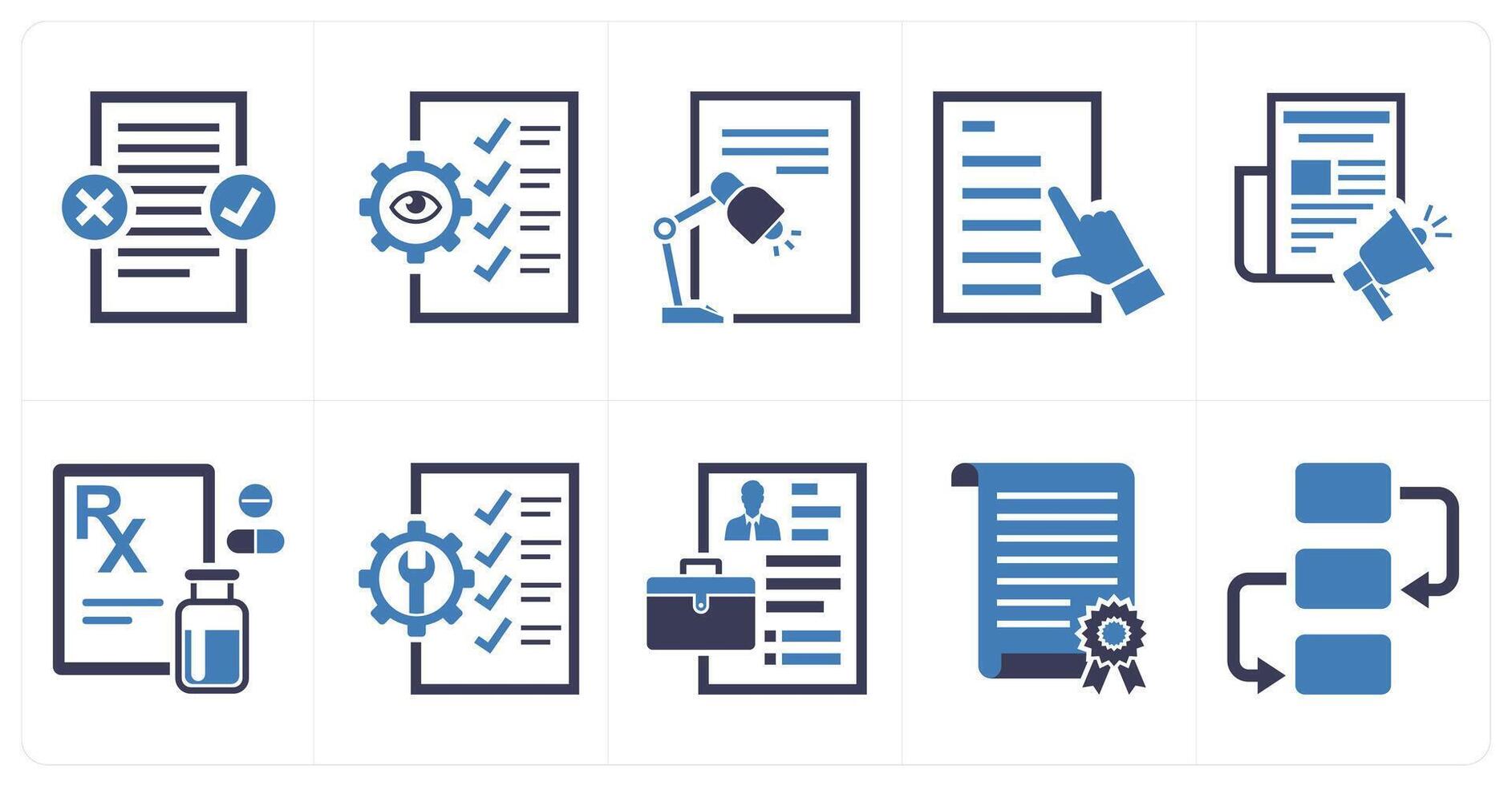 A set of 10 mix icons as proofreading, quality control, reading in blue color vector