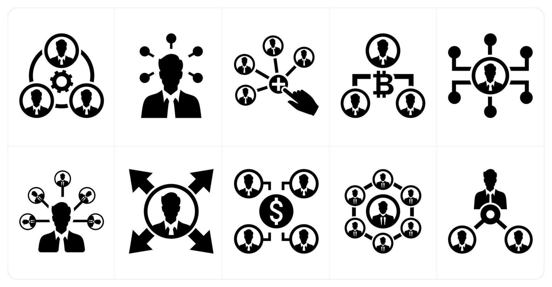 A set of 10 mix icons as allocation of funds, abilities, add user in black color vector
