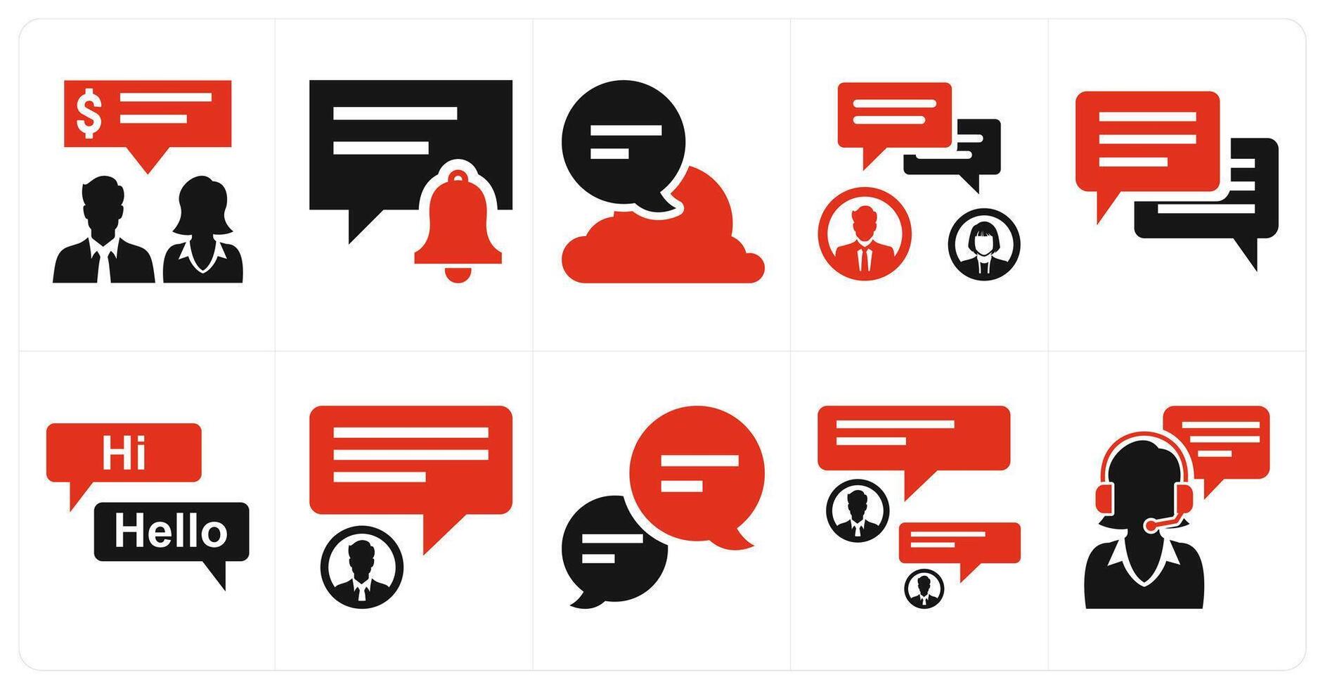 A set of 10 mix icons as business discussion, chat notification, cloud conversation in red color vector
