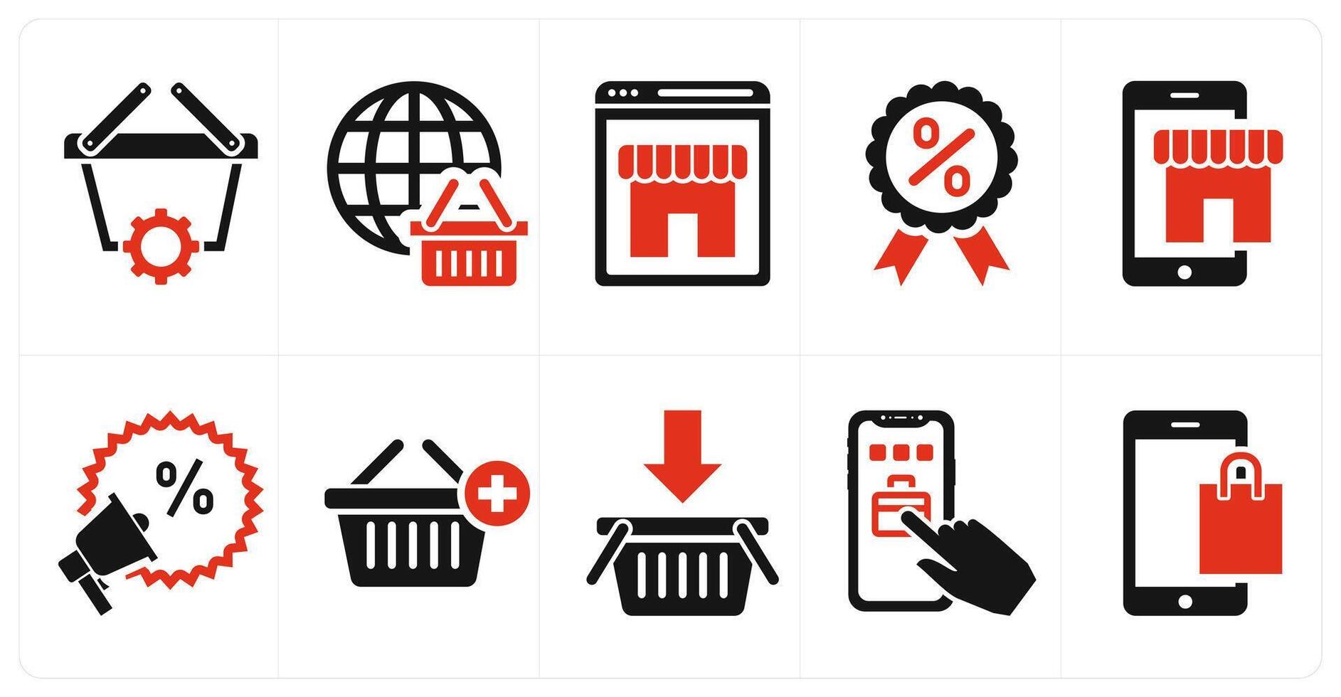 A set of 10 mix icons as ecommerce service, ecommerce, e shop in red color vector
