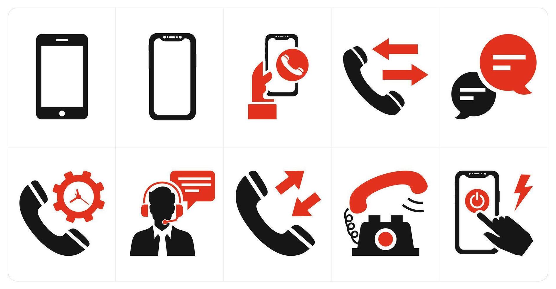 A set of 10 mix icons as device, call, call log in red color vector