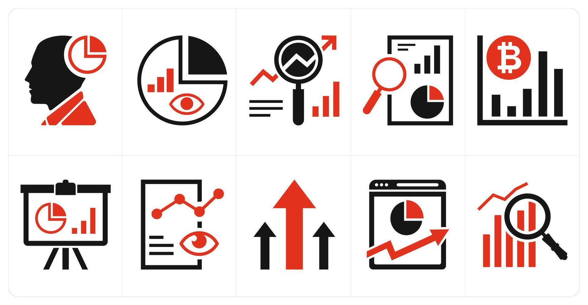 A set of 10 mix icons as analytical skill, advertising report, analysis in red color vector
