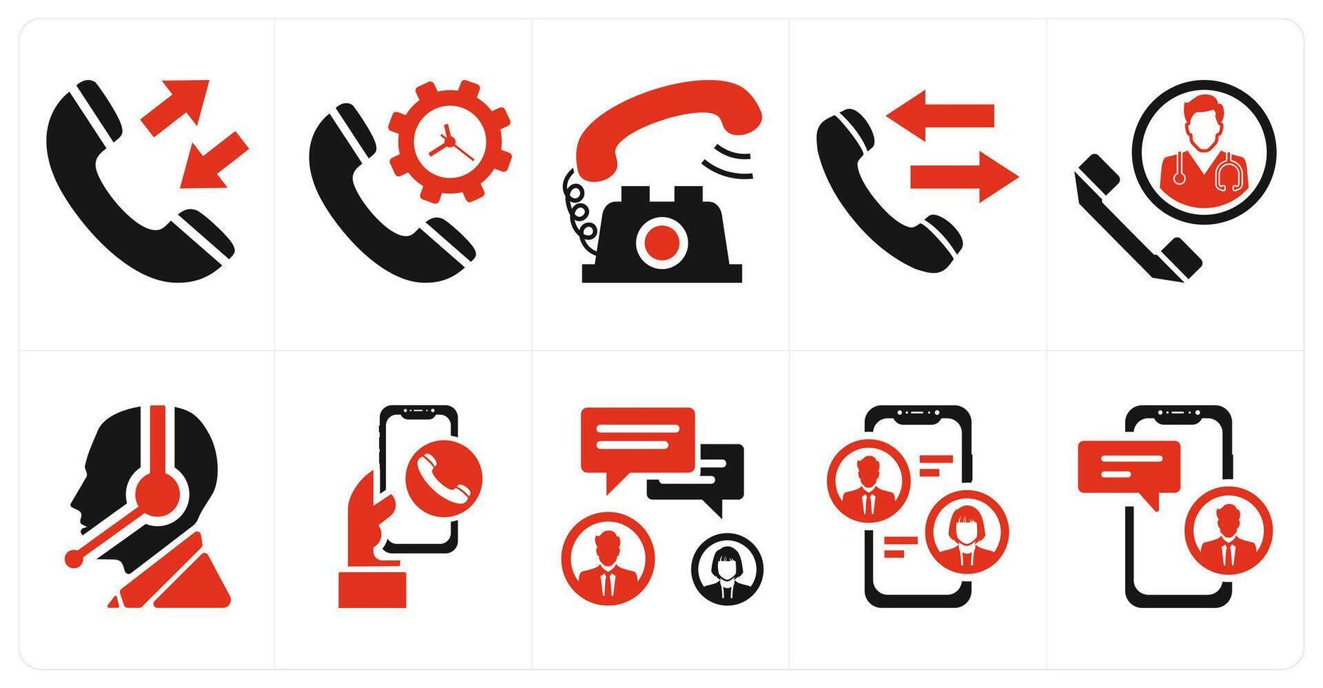 A set of 10 mix icons as call, call management, call log in red color vector