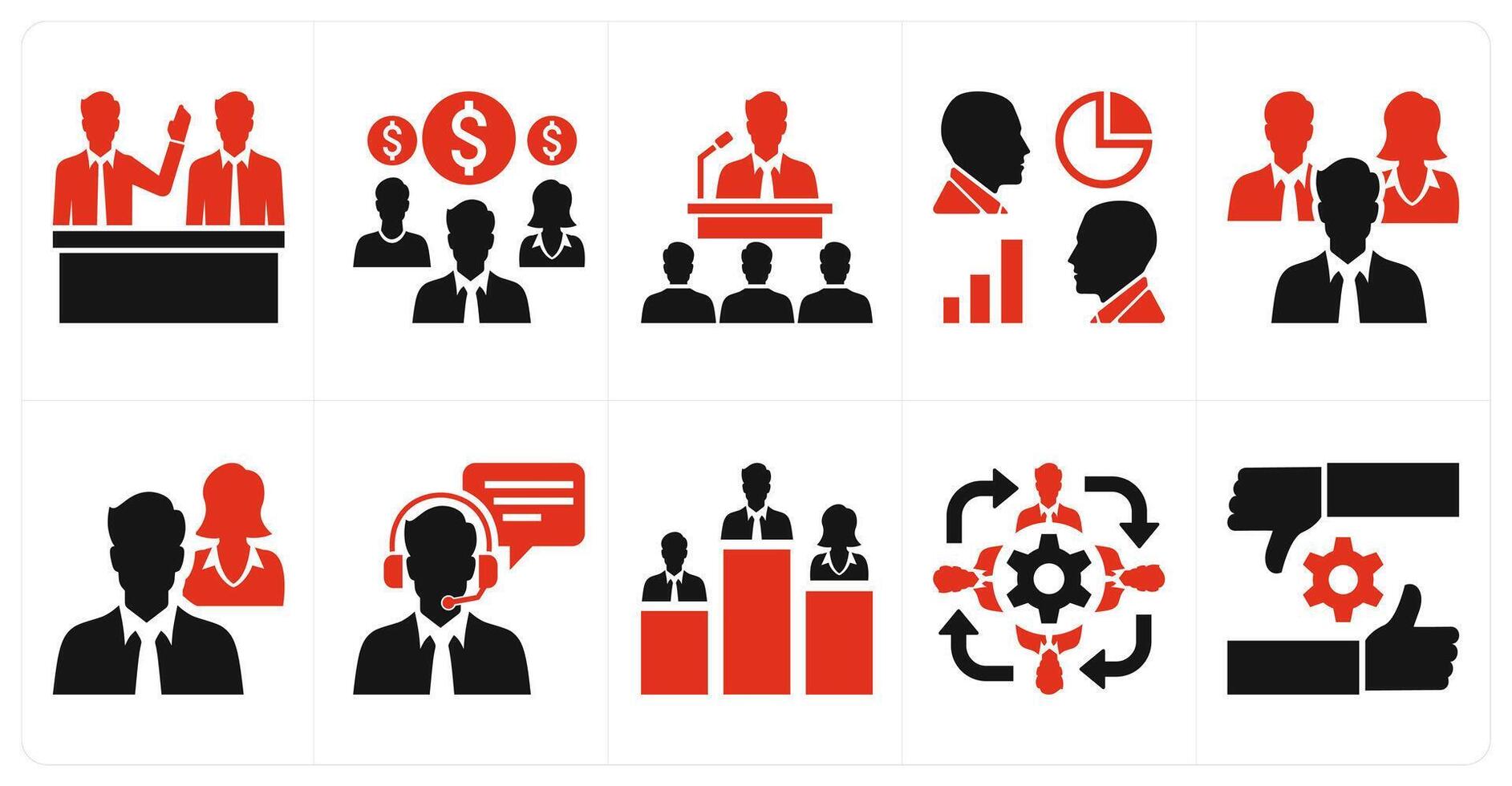 un conjunto de 10 mezcla íconos como consenso modular protocolo, comunidad, conferencia en rojo color vector