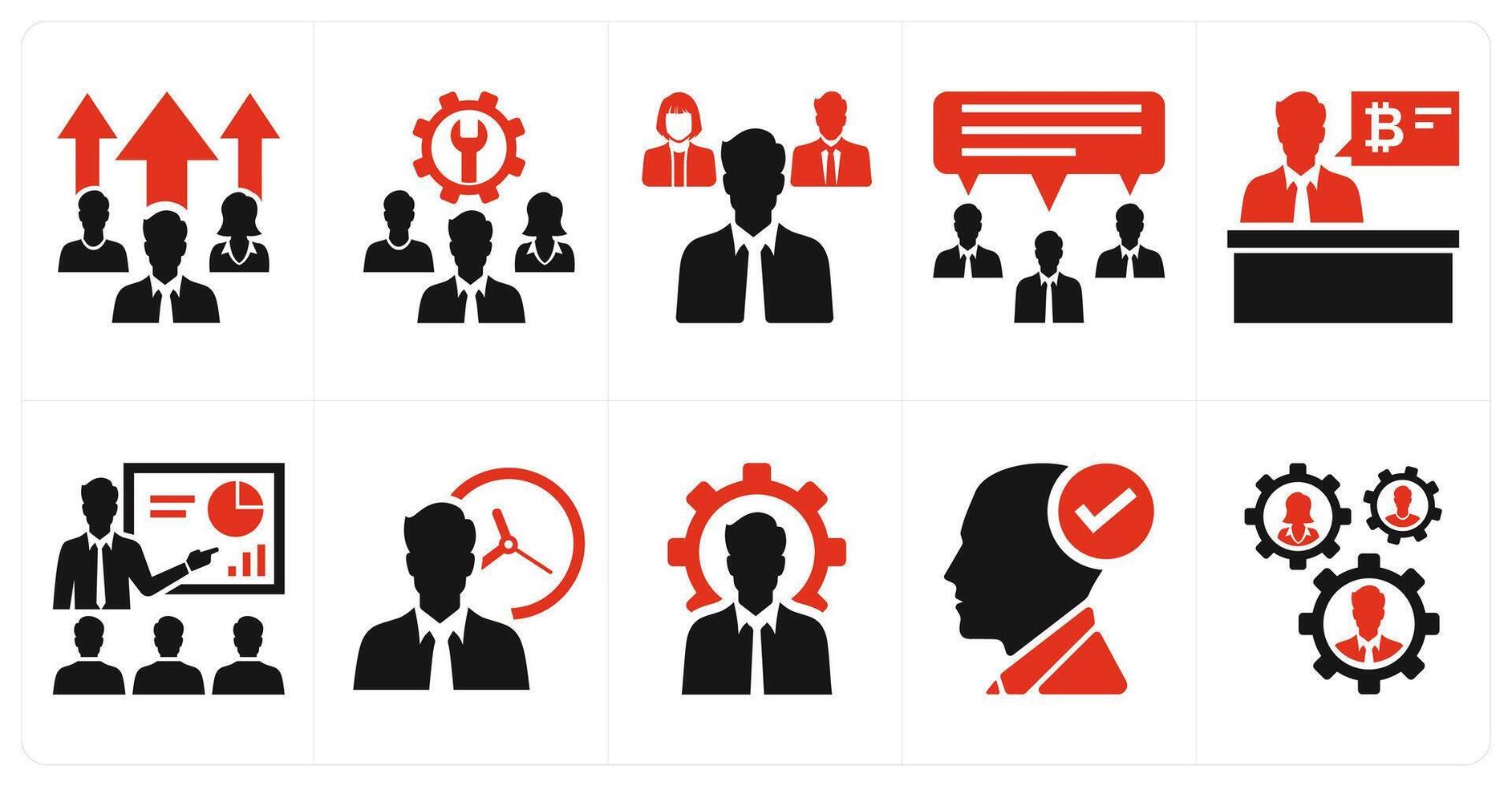 A set of 10 mix icons as team efforts, team skill, team leader in red color vector