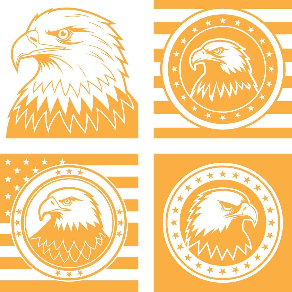 Patriotic Eagle Head in Four Design Variations Featuring Stars Stripes and Bold Imagery Evoking American Symbolism vector