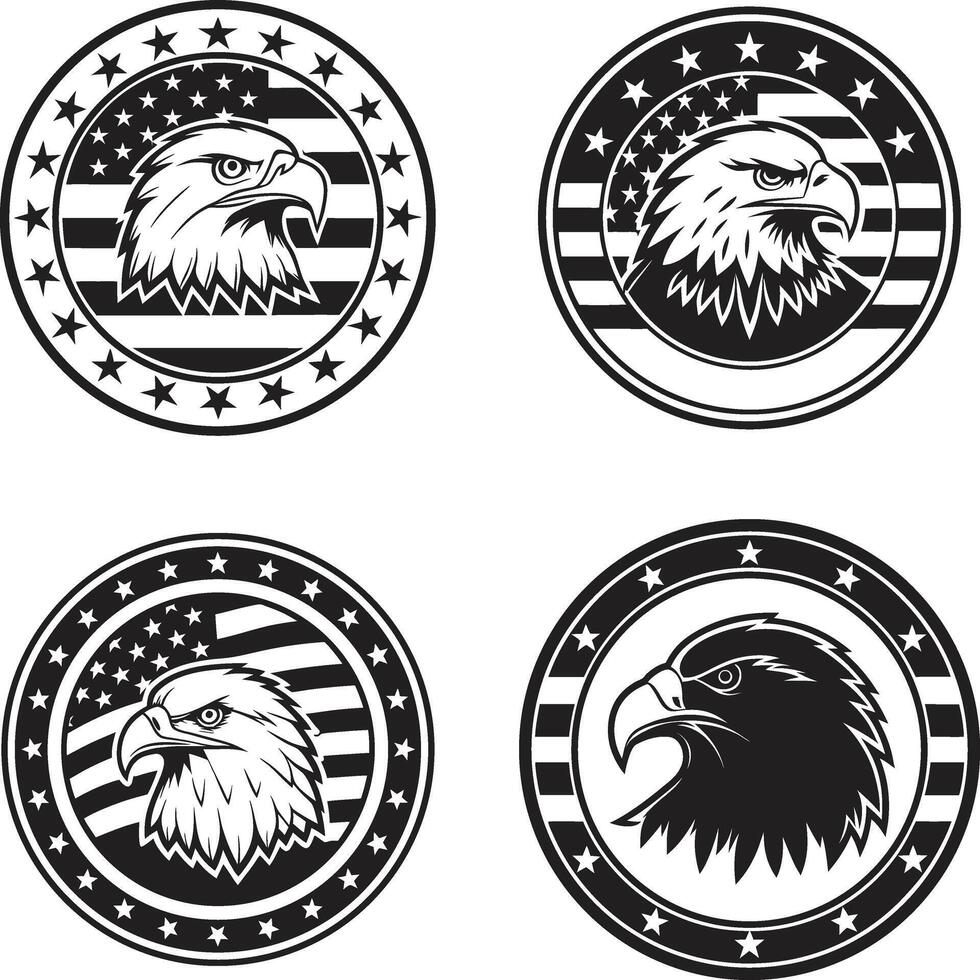 Four American Eagle Graphics Featuring Stars and Stripes Patriotism Emblematic Design Elements vector