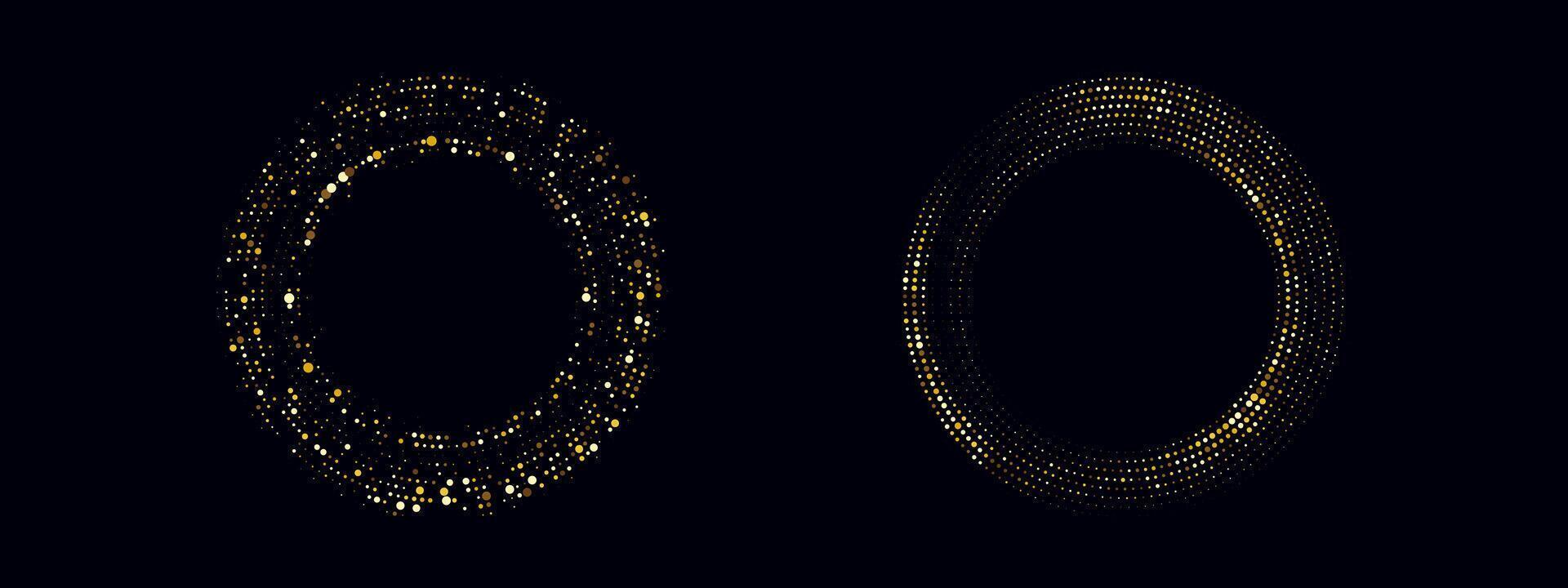 Abstract golden circle frame with glitter texture and dotted pattern. design with radial symmetry and a luxurious gold background. vector
