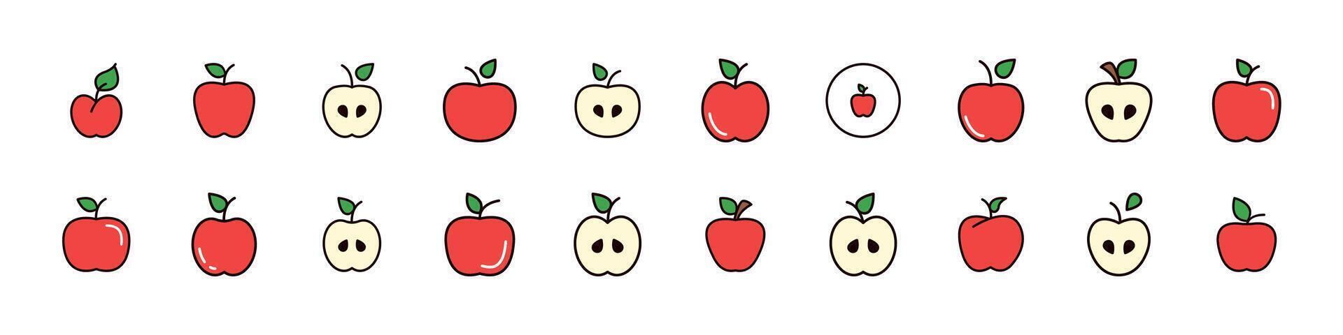 Bundle of Filled Color Icons of Red Apple. Minimalistic Linear Pictogram for Web and Graphic Design, Apps, Banners, Social Network and Cards vector