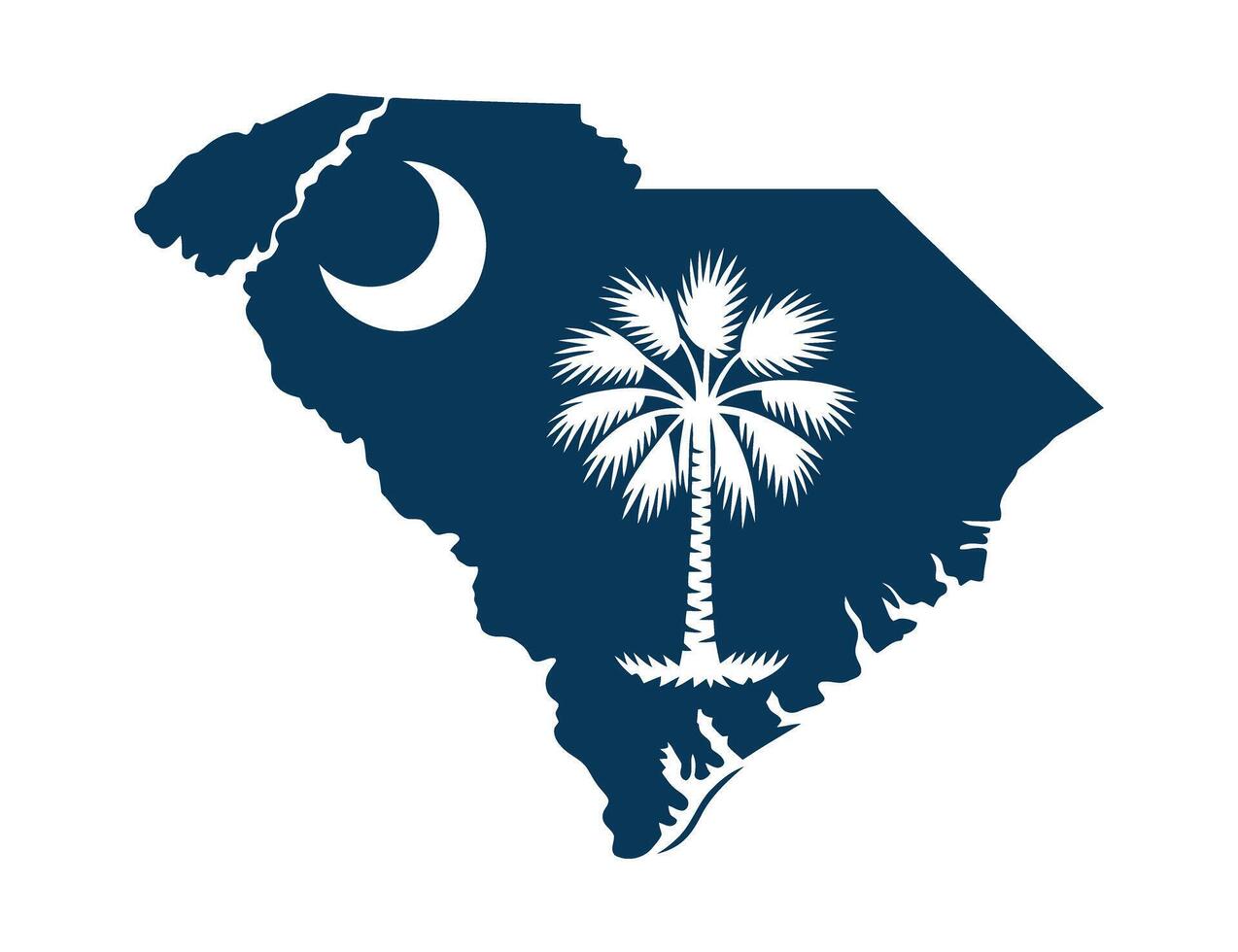 South Carolina State Silhouette with Crescent Moon and Palmetto Tree Emblem on Transparent Backdrop Depicting Southern Charm and Regional Identity vector