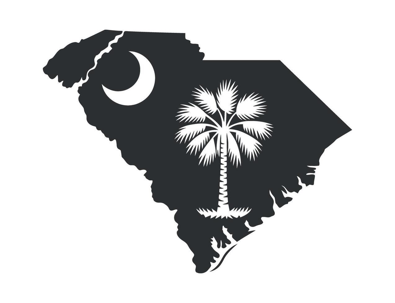 Monochrome South Carolina State Shape with Crescent and Palmetto Tree Symbol on Clear Background Showcasing State Pride and Geographic Representation vector