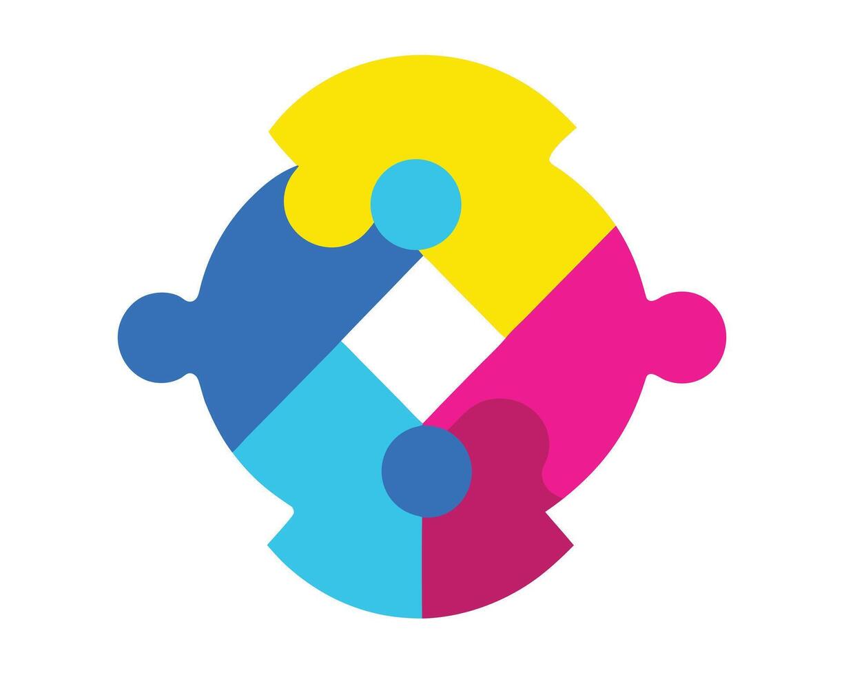 Colorful Puzzle Pieces Interlocking in a Harmonious Circle, Symbolizing Teamwork and Collaboration - Professional digital artwork with vibrant colors and detailed composition vector