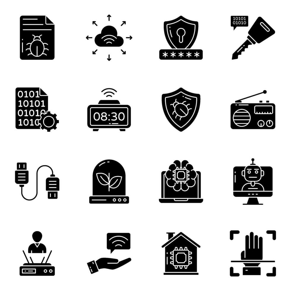 Set of Data and Network Glyph Icons vector