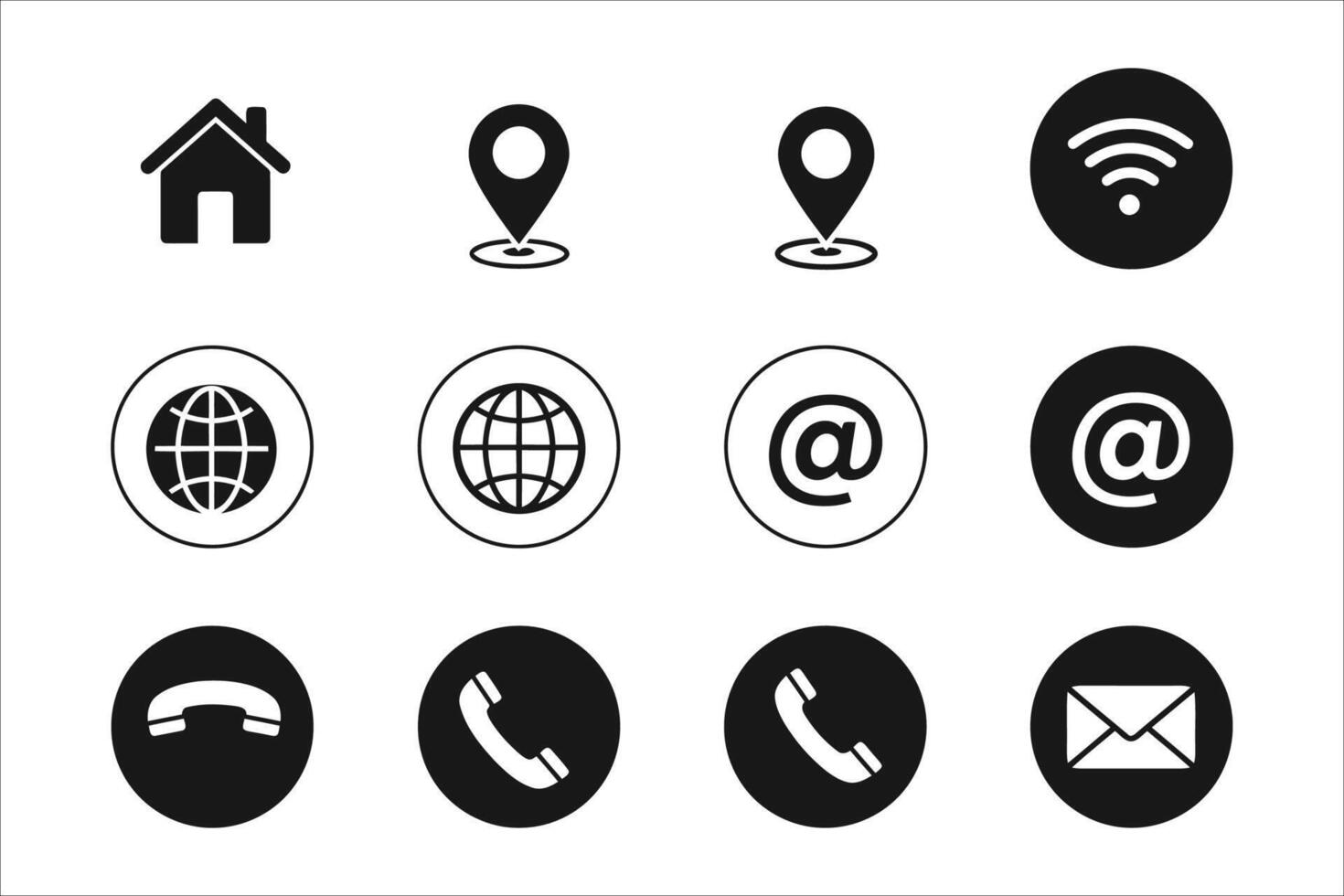 Home location globe wifi email phone icons vector